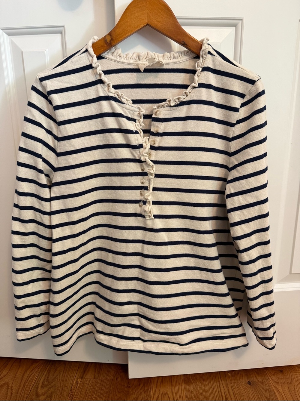 Sezane Gael Mariniere Striped Long Sleeve Top with Ruffles Size XXL